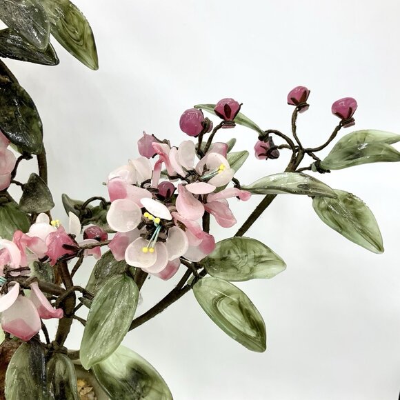 Pink Cherry Blossom Jade? Glass Bonsai Tree Vintage In Pot 15” Wide x 14" Tall - Picture 4 of 16